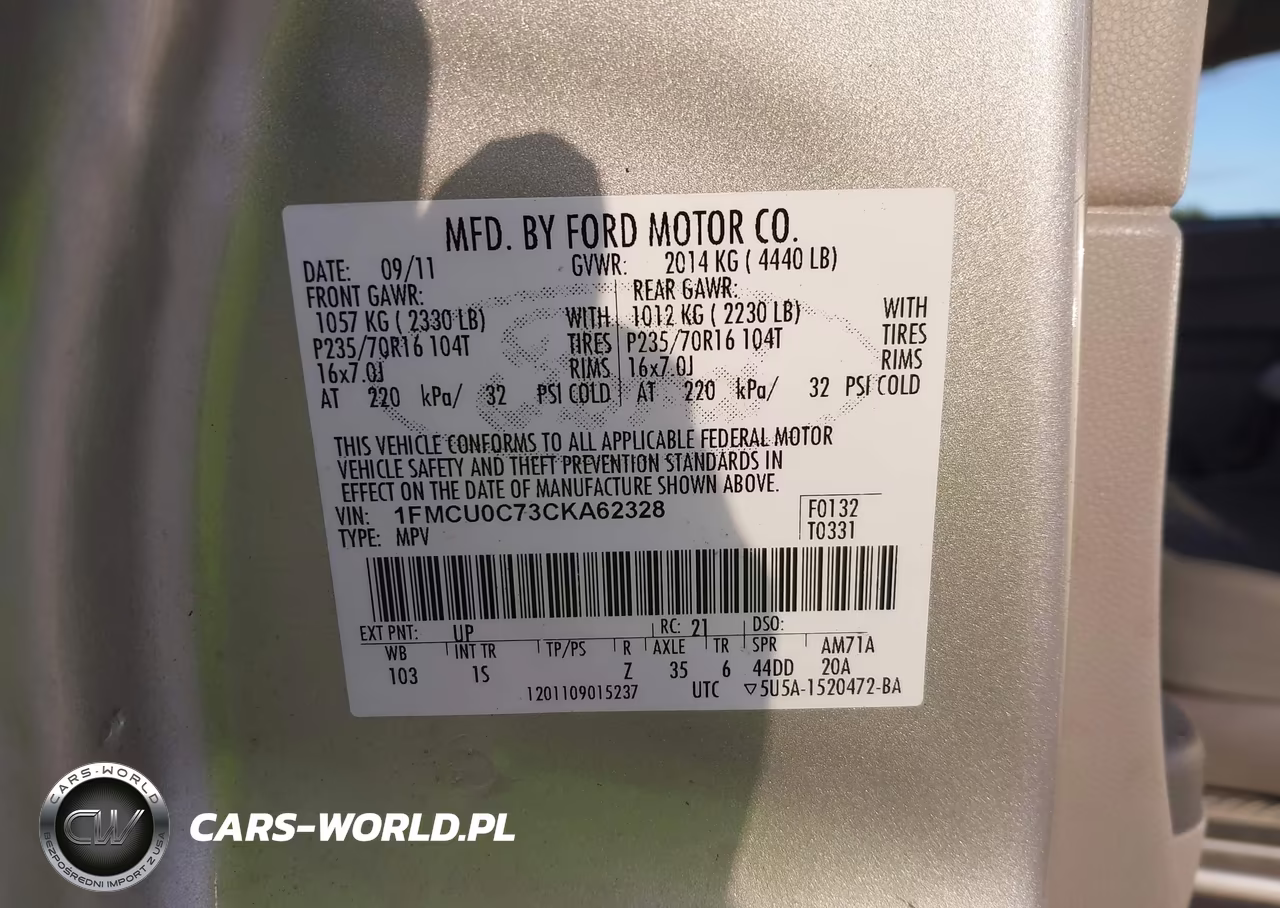 2012 Ford Escape Xls VIN:1FMCU0C73CKA62328 - 9