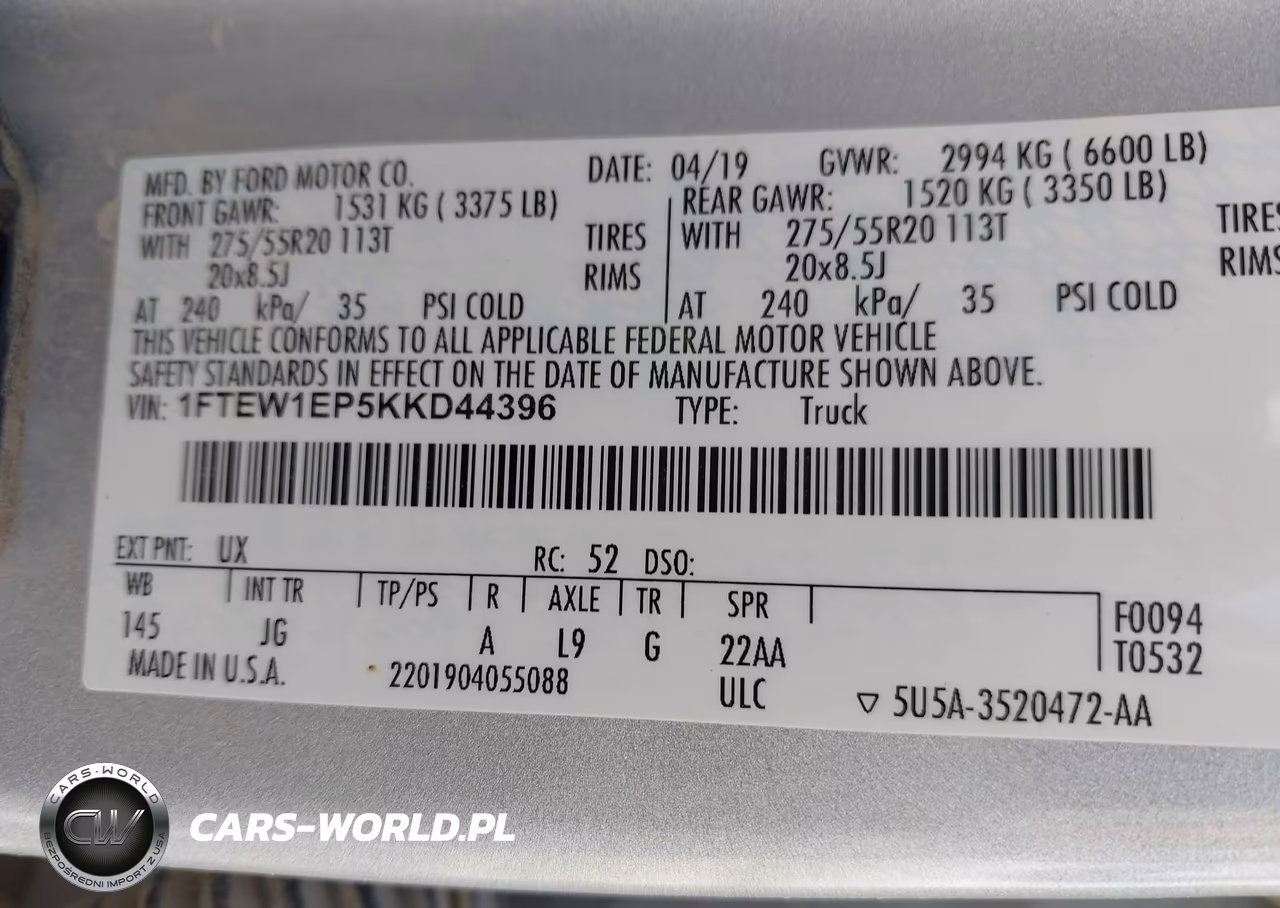 2019 Ford F-150 Xl VIN:1FTEW1EP5KKD44396 - 9