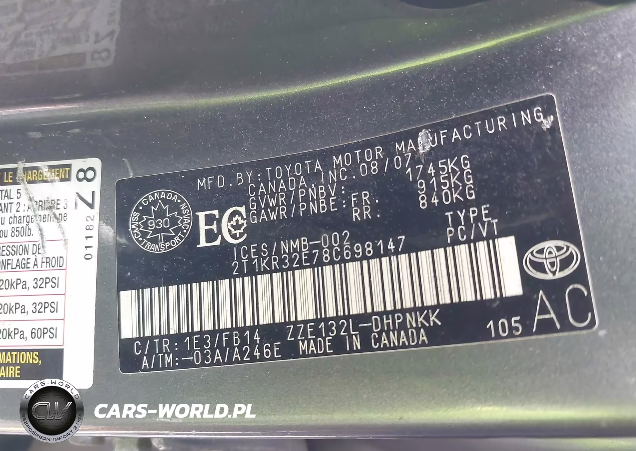 2008 Toyota Matrix Xr VIN:2T1KR32E78C698147 - 9