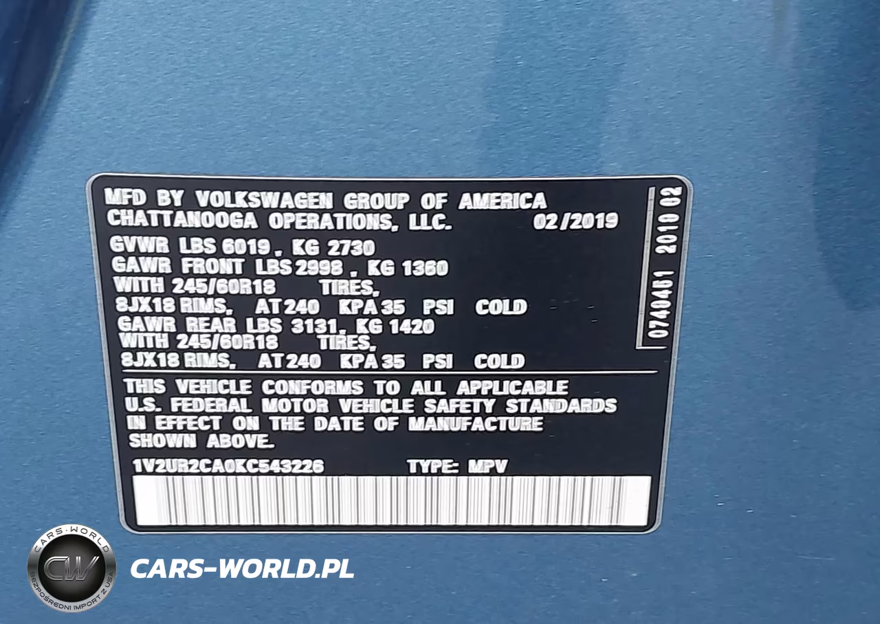 2019 Volkswagen Atlas 3.6L V6 Se W-Technology VIN:1V2UR2CA0KC543226 - 9