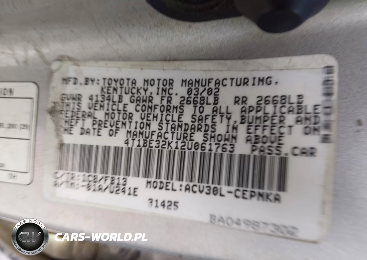 2002 Toyota Camry Le VIN:4T1BE32K12U061763 - 9