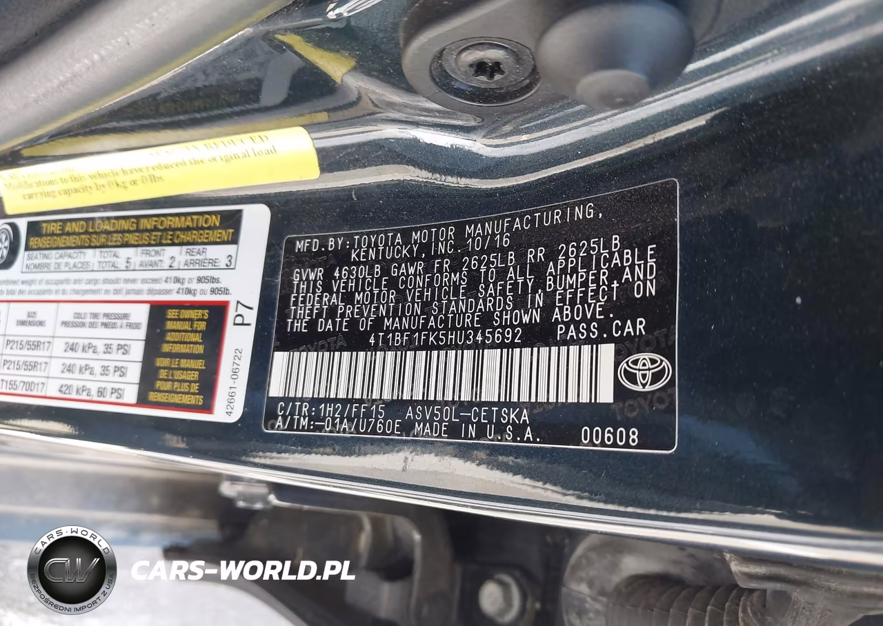 2017 Toyota Camry Se VIN:4T1BF1FK5HU345692 - 9