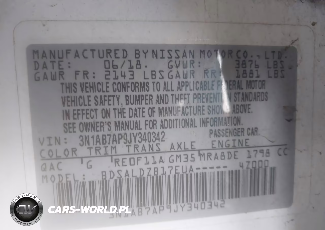 2018 Nissan Sentra Sv VIN:3N1AB7AP9JY340342 - 9