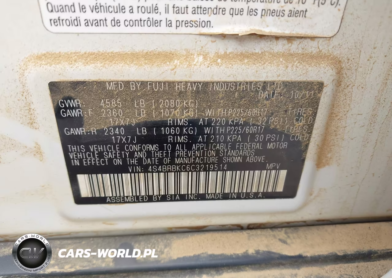 2012 Subaru Outback 2.5I Limited VIN:4S4BRBKC6C3219514 - 9