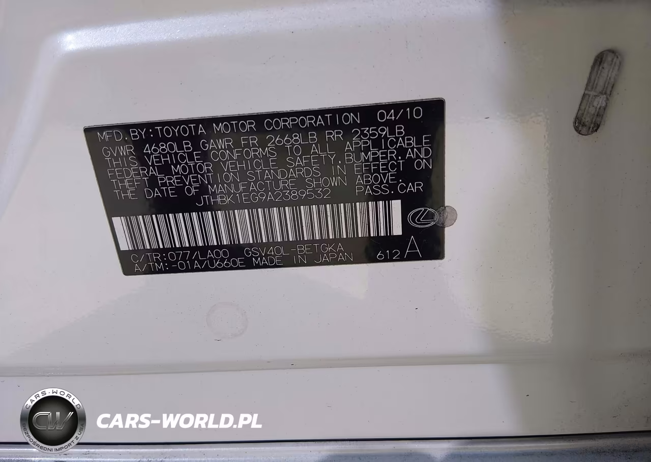 2010 Lexus Es 350 VIN:JTHBK1EG9A2389532 - 9