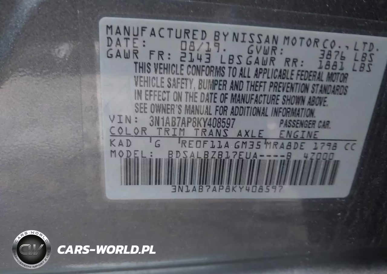 2019 Nissan Sentra S VIN:3N1AB7AP8KY408597 - 9