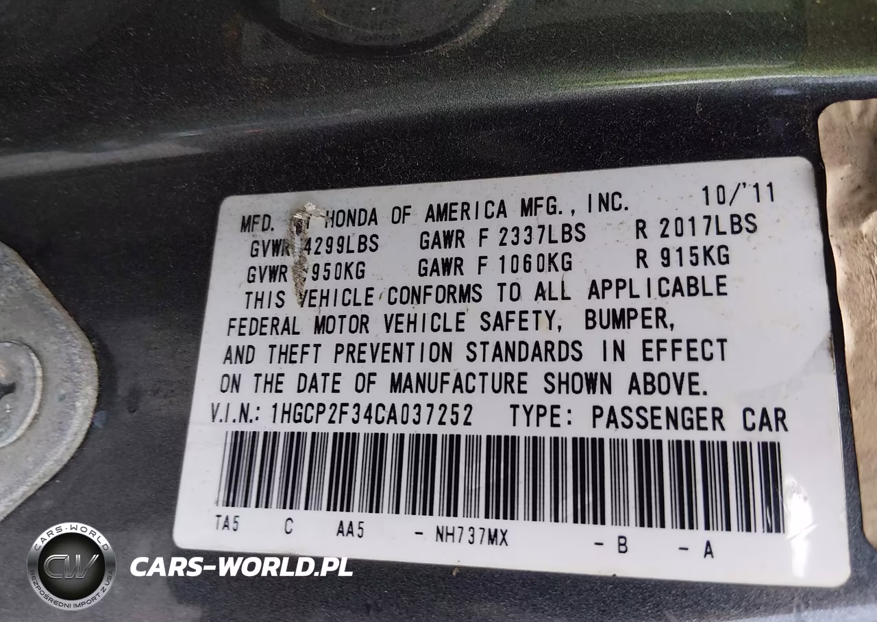 2012 Honda Accord Sdn Lx VIN:1HGCP2F34CA037252 - 9