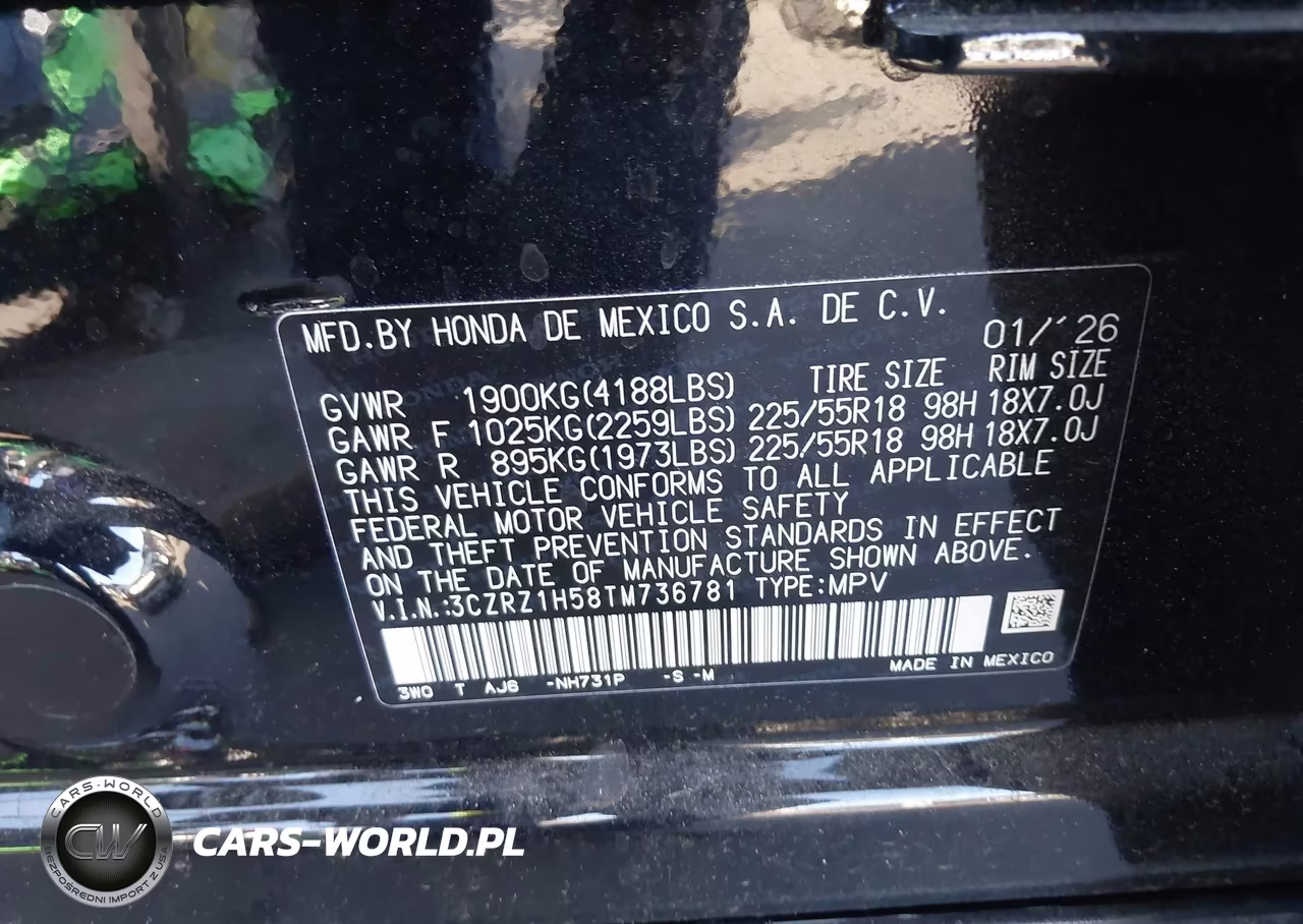 2026 Honda Hr-V 2Wd Sport VIN:3CZRZ1H58TM736781 - 9