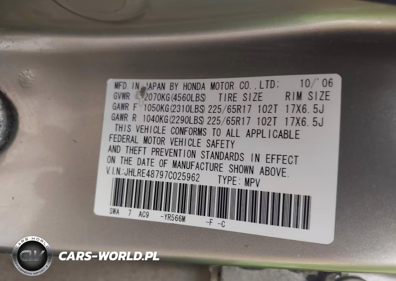 2007 Honda Cr-V Ex-L VIN:JHLRE48797C025962 - 9
