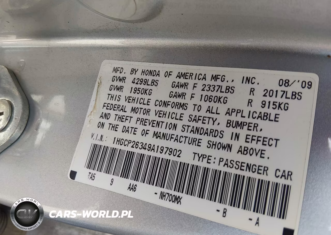 2009 Honda Accord Sdn Lx VIN:1HGCP26349A197902 - 9