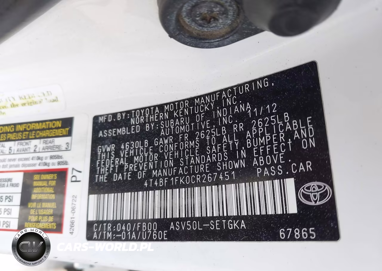 2012 Toyota Camry Xle VIN:4T4BF1FK0CR267451 - 9