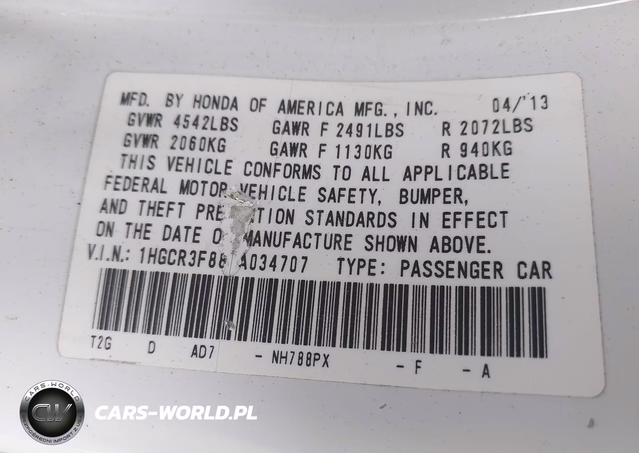 2013 Honda Accord Ex-L V-6 VIN:1HGCR3F88DA034707 - 9