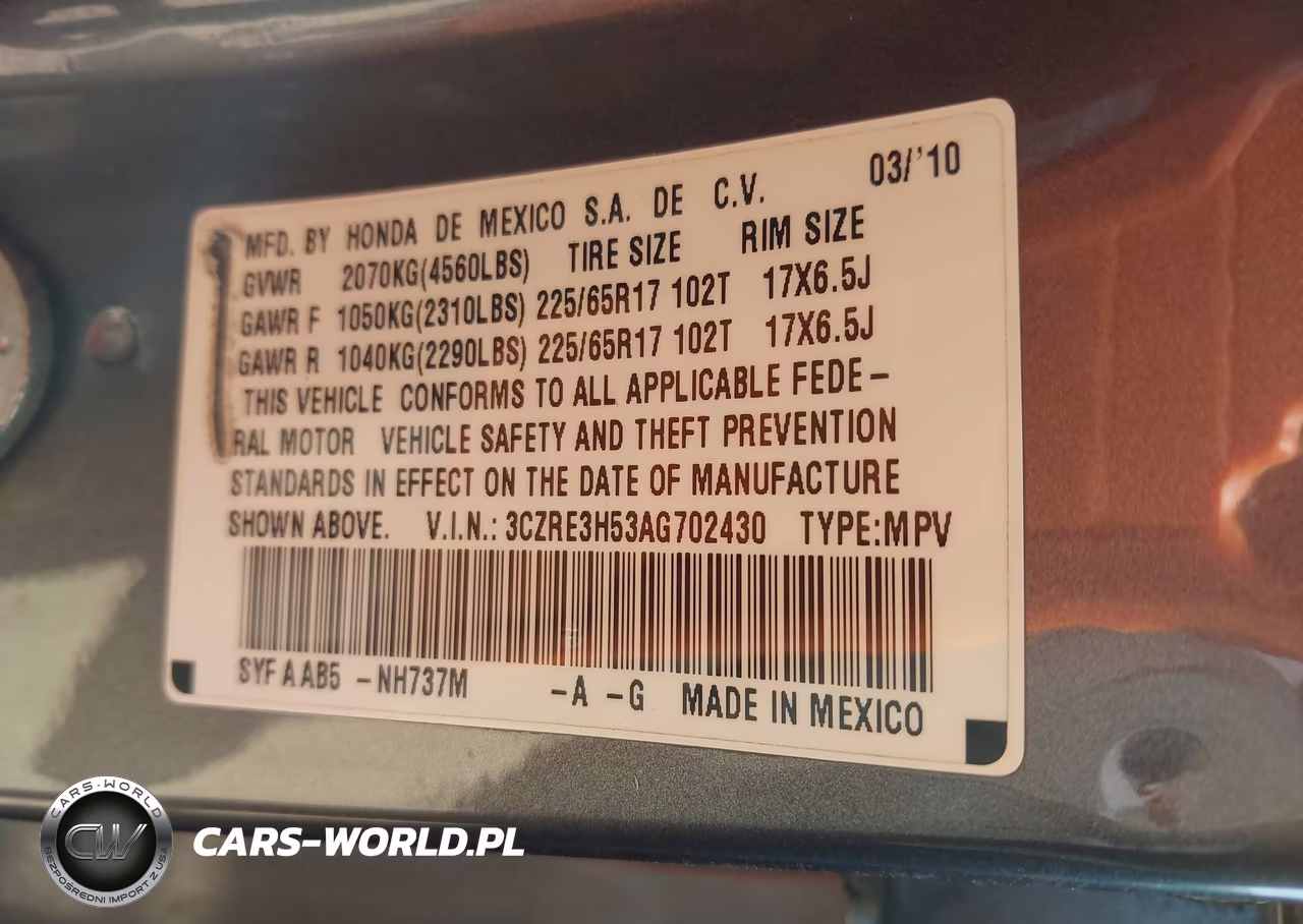 2010 Honda Cr-V Ex VIN:3CZRE3H53AG702430 - 9