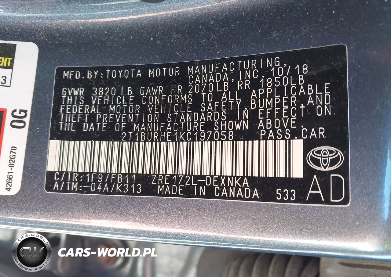 2019 Toyota Corolla Le VIN:2T1BURHE1KC197058 - 9