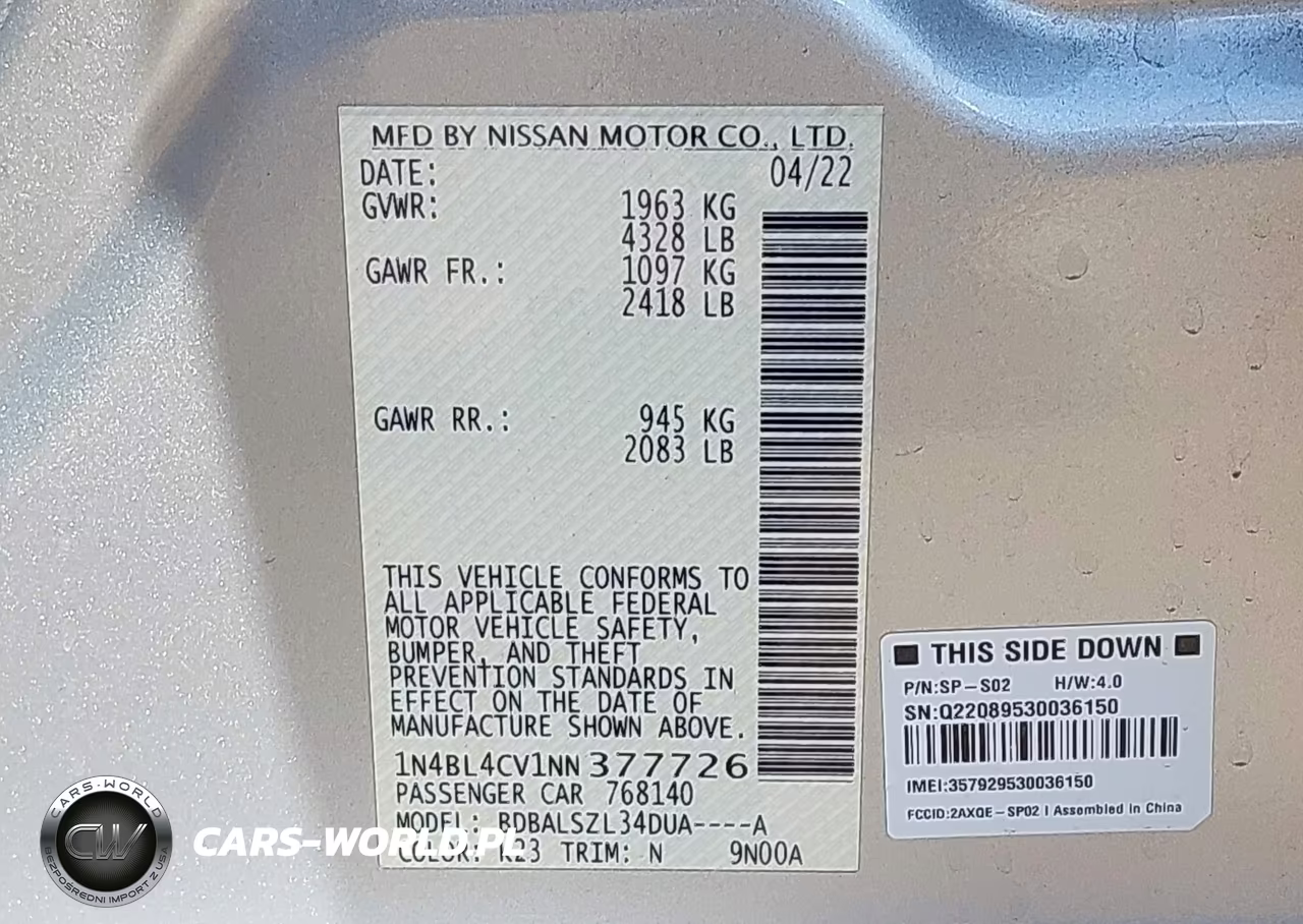 2022 Nissan Altima Sr Fwd VIN:1N4BL4CV1NN377726 - 9