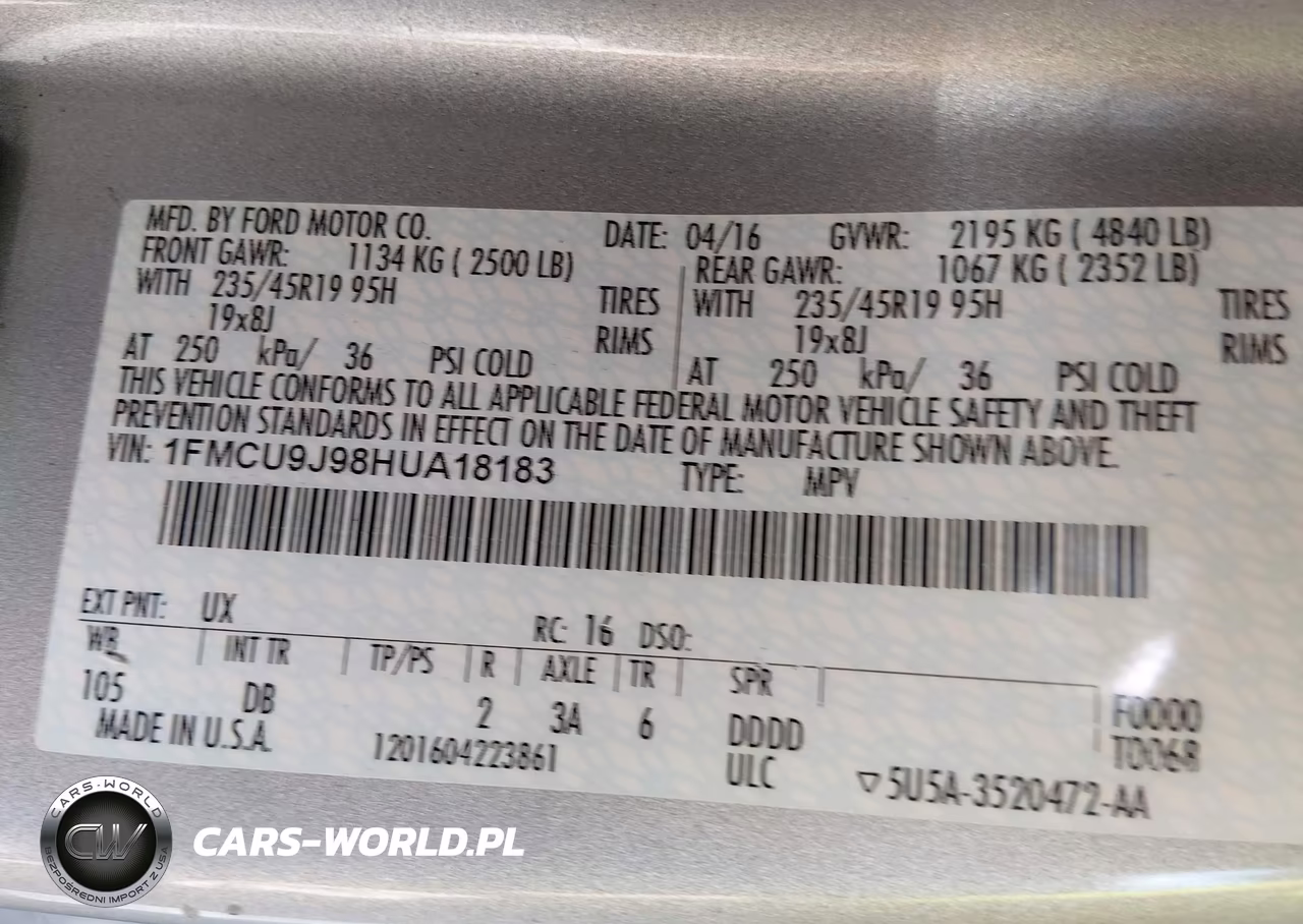2017 Ford Escape Titanium VIN:1FMCU9J98HUA18183 - 9