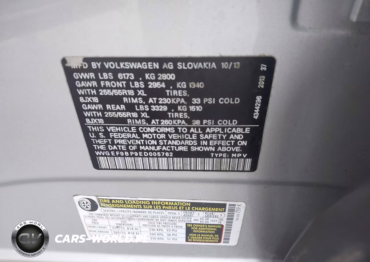 2014 Volkswagen Touareg 3.6L Sport VIN:WVGEF9BP9ED005762 - 9