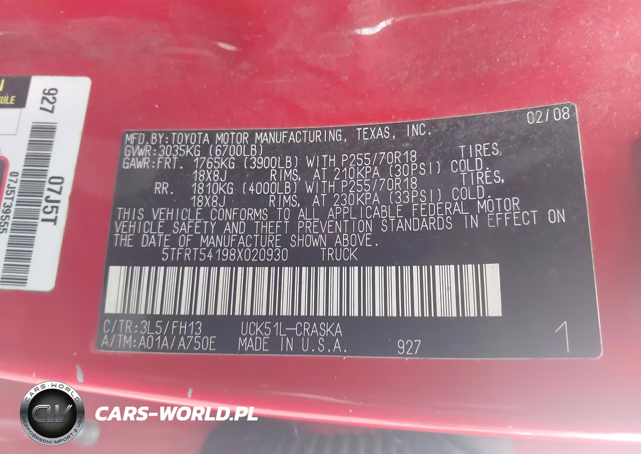 2008 Toyota Tundra Sr5 4.7L V8 VIN:5TFRT54198X020930 - 9