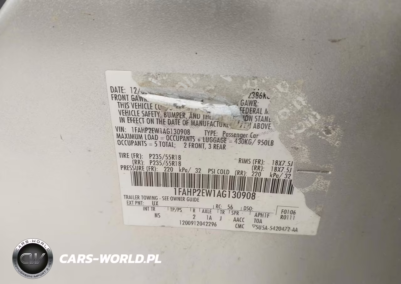 2010 Ford Taurus Sel VIN:1FAHP2EW1AG130908 - 9