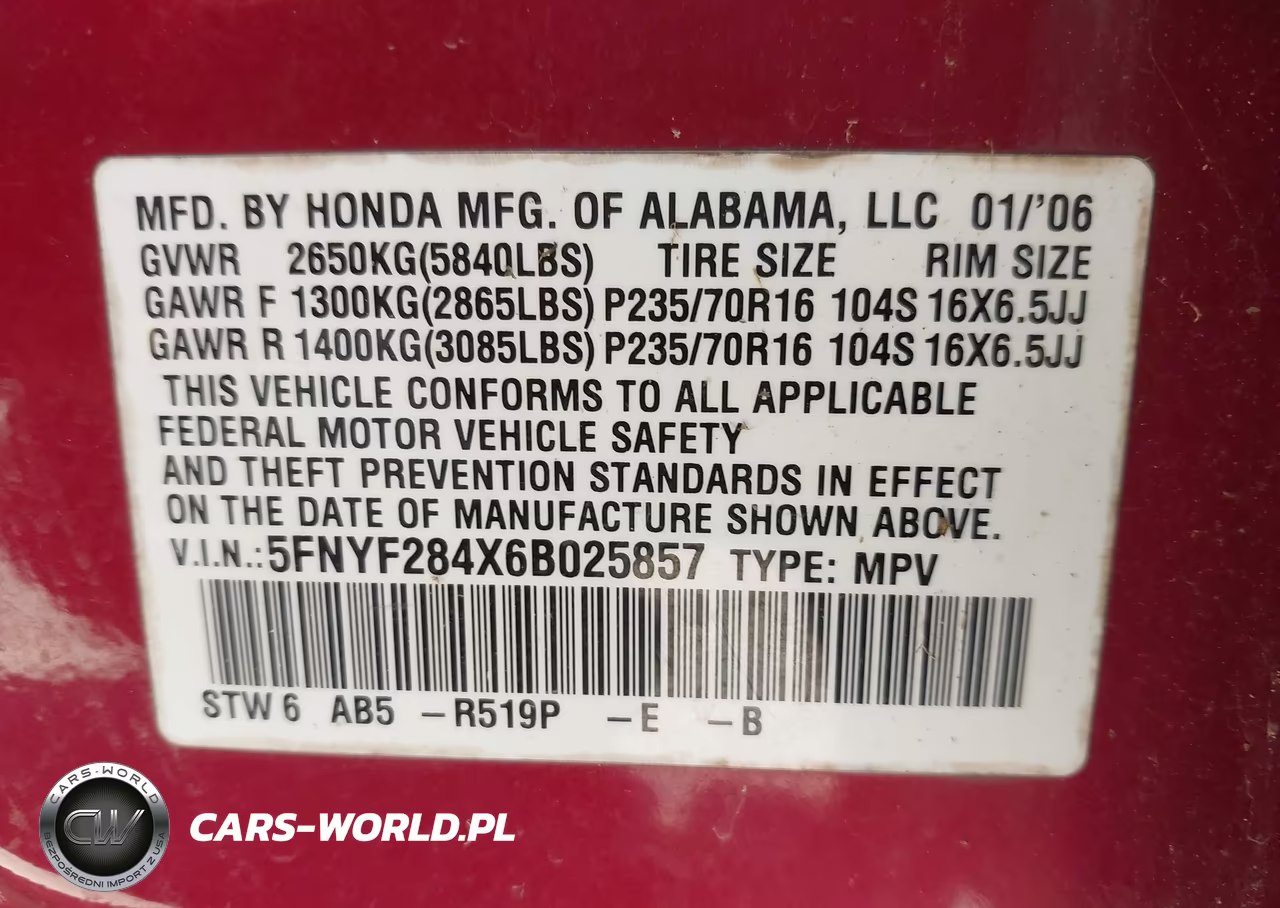 2006 Honda Pilot Ex VIN:5FNYF284X6B025857 - 9