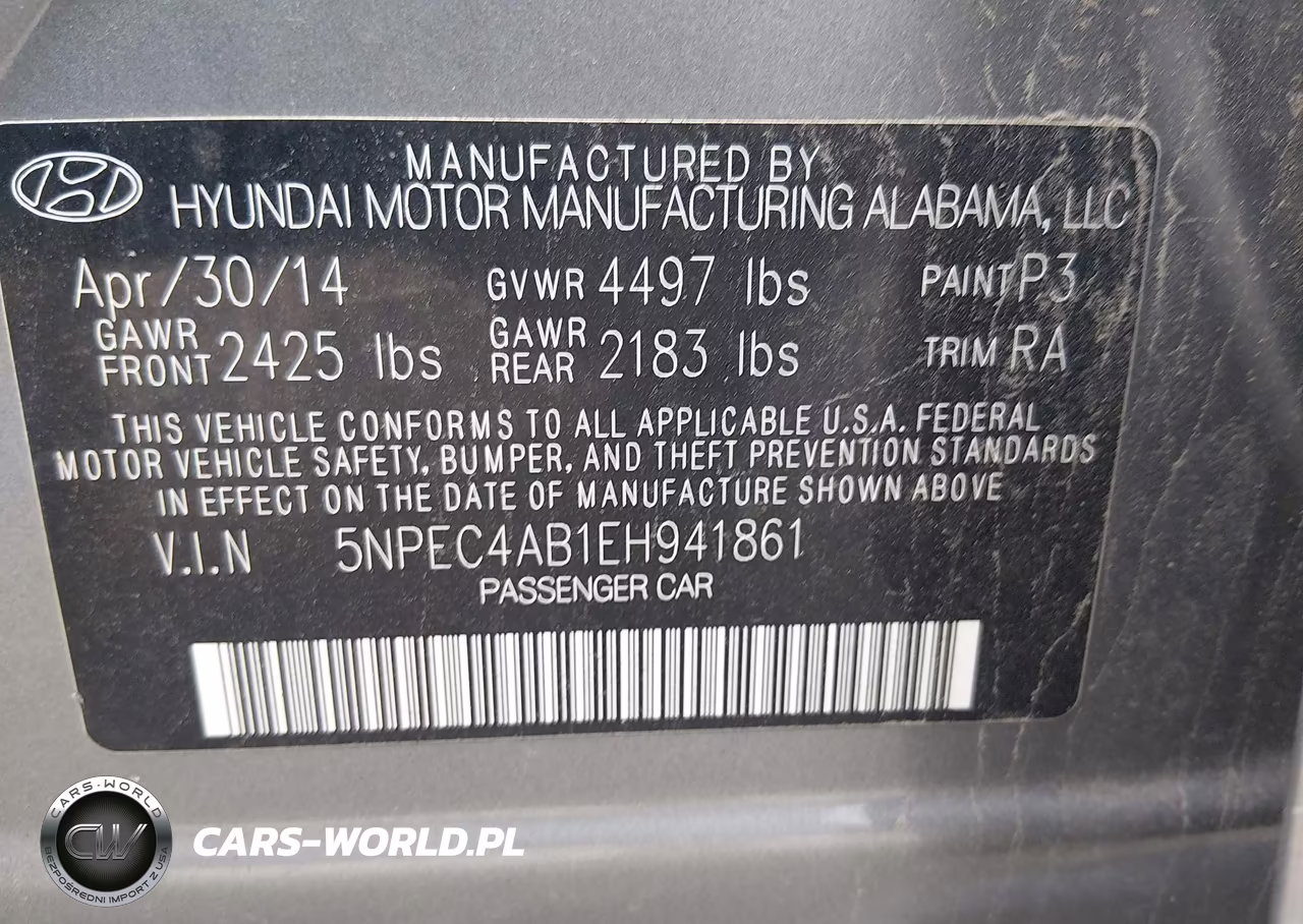 2014 Hyundai Sonata Se VIN:5NPEC4AB1EH941861 - 9