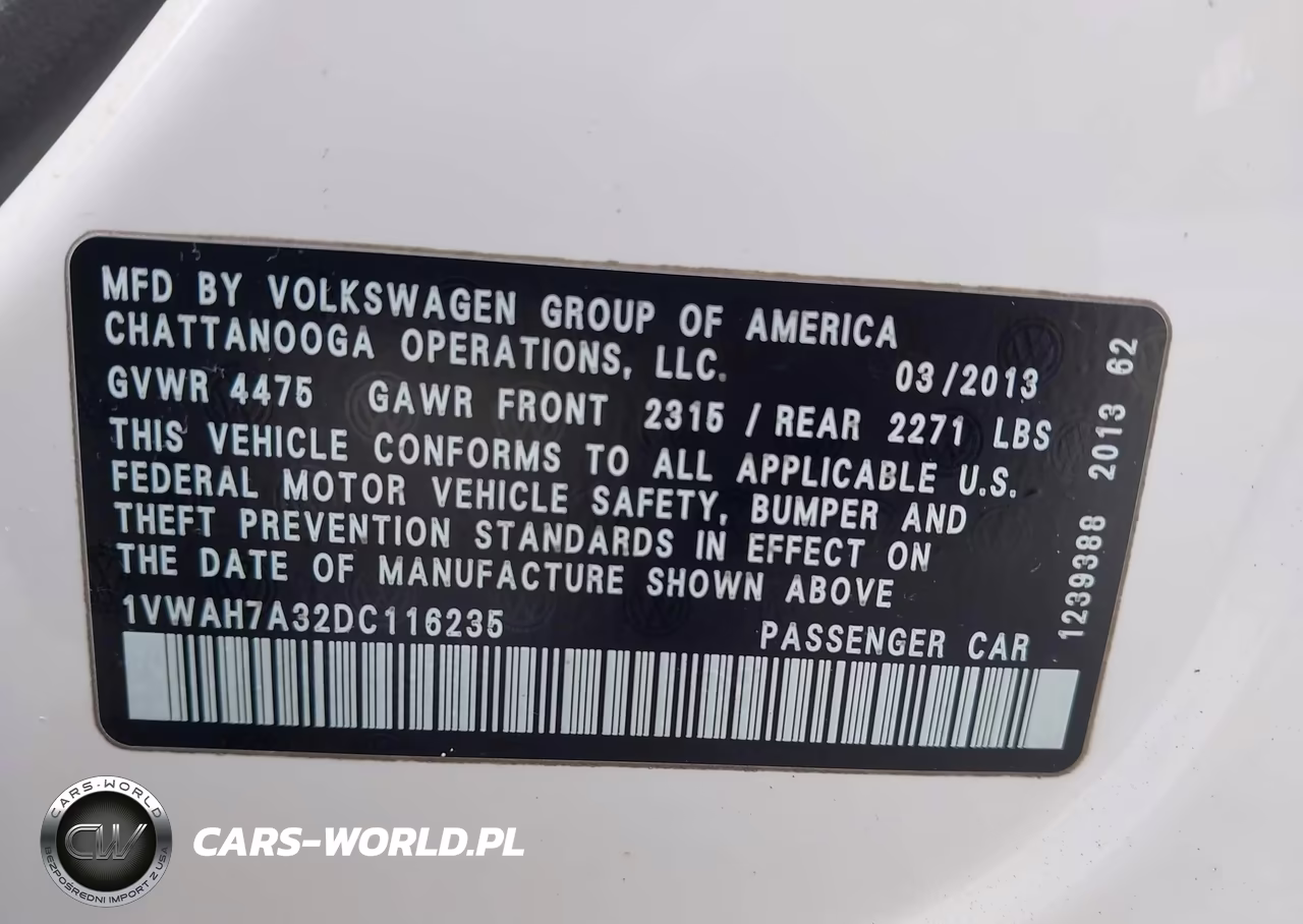 2013 Volkswagen Passat 2.5L S VIN:1VWAH7A32DC116235 - 9