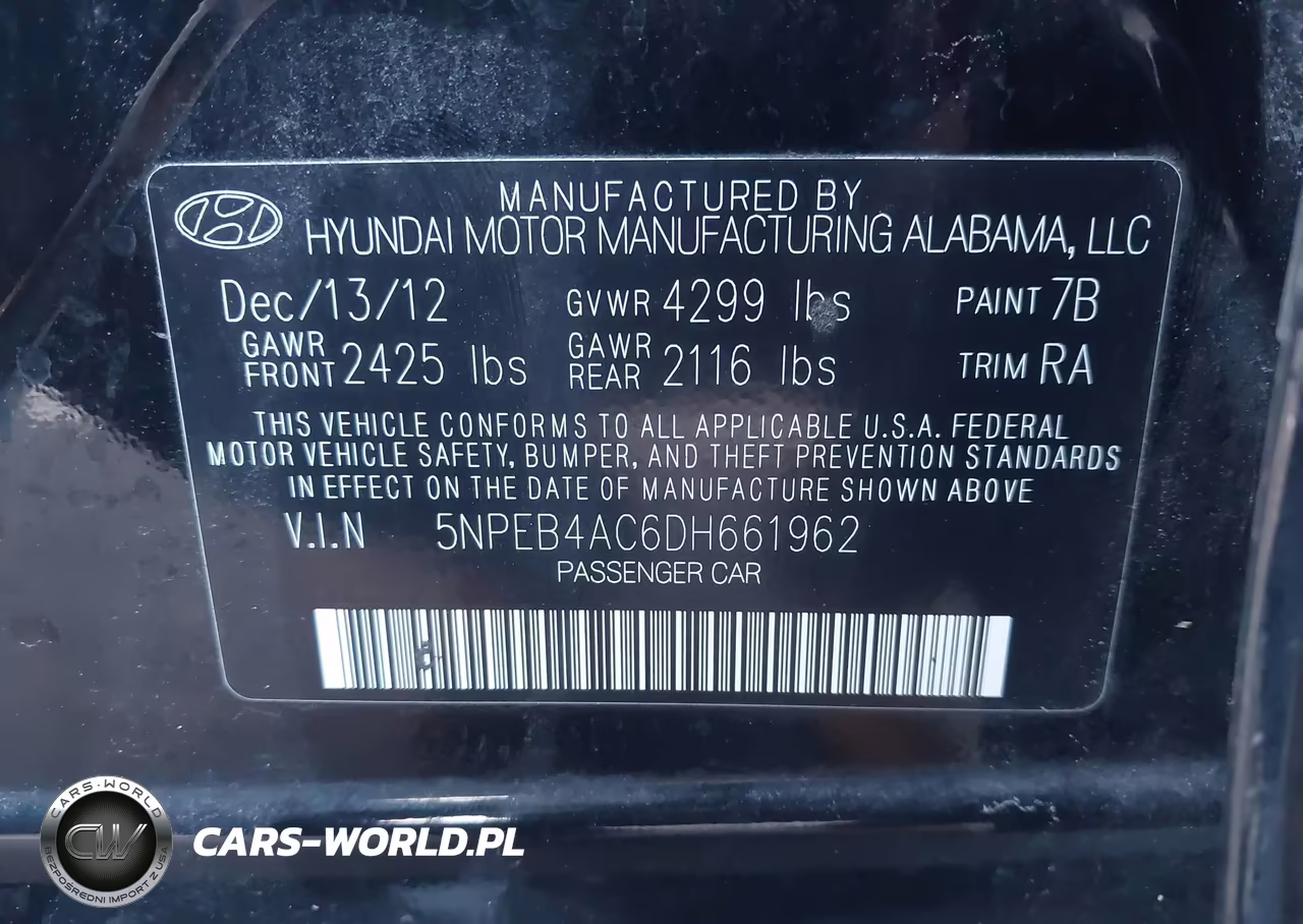 2013 Hyundai Sonata Gls VIN:5NPEB4AC6DH661962 - 9