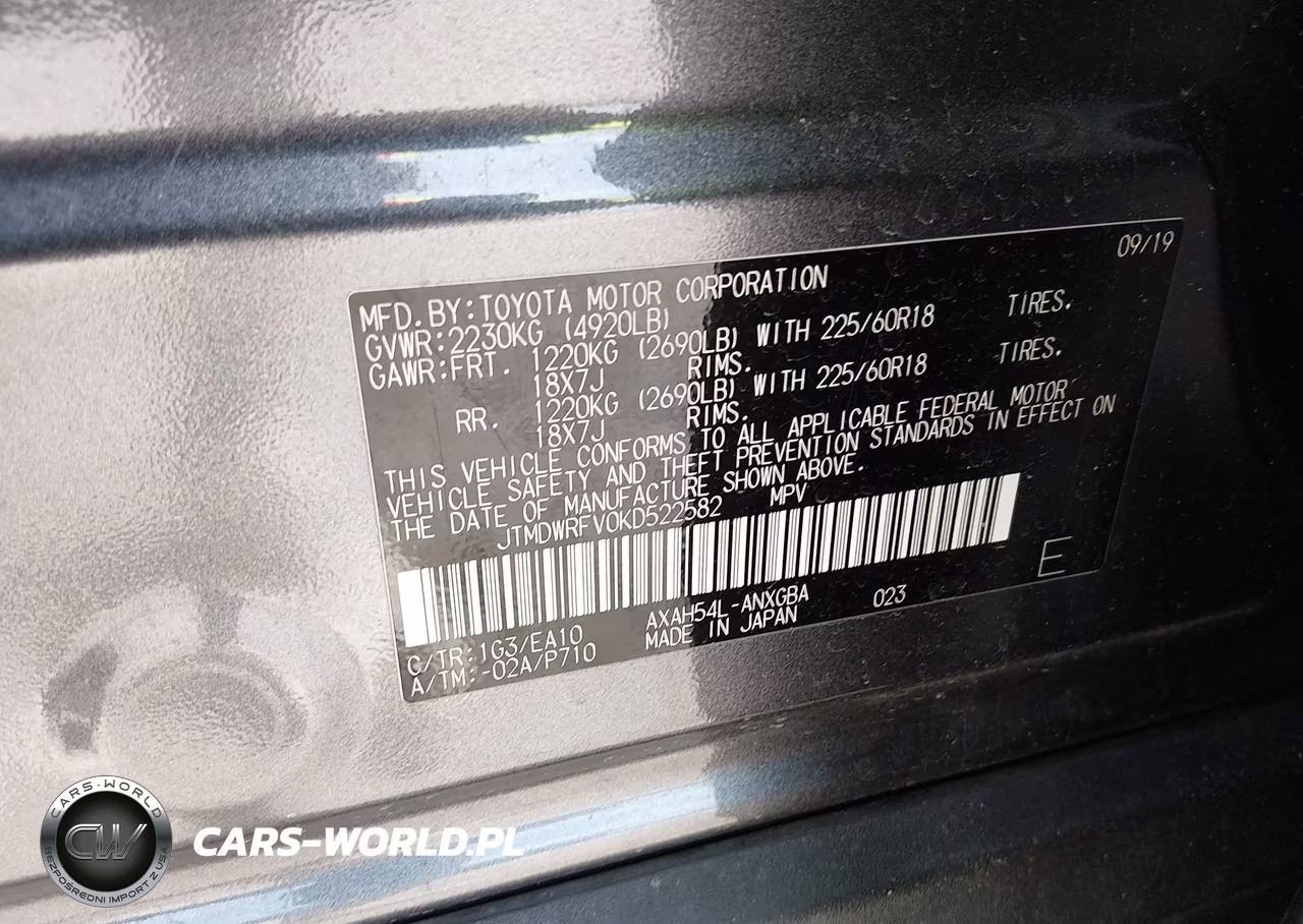 2019 Toyota Rav4 Hybrid Limited VIN:JTMDWRFV0KD522582 - 9