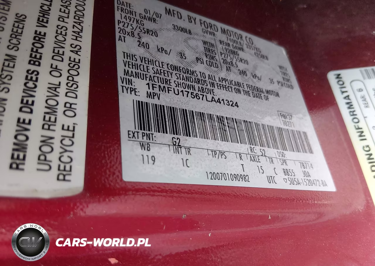 2007 Ford Expedition Eddie Bauer VIN:1FMFU17567LA41324 - 9