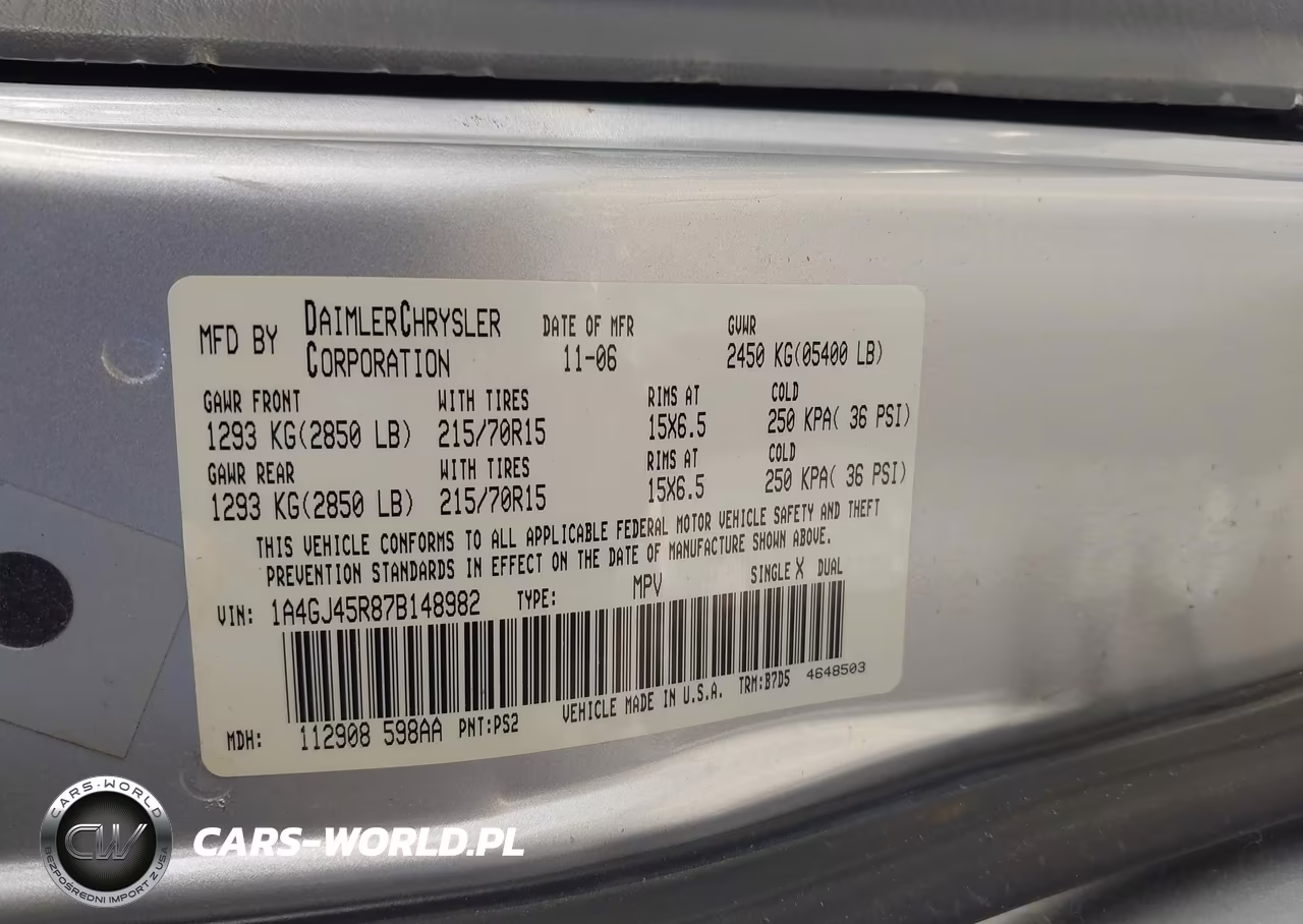 2007 Chrysler Town & Country VIN:1A4GJ45R87B148982 - 9