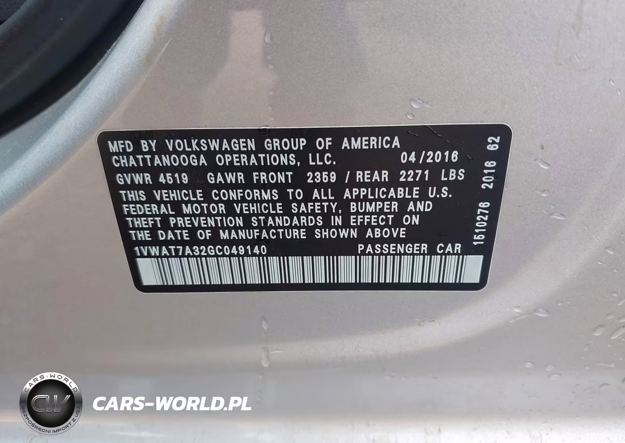 2016 Volkswagen Passat 1.8T R-Line VIN:1VWAT7A32GC049140 - 9