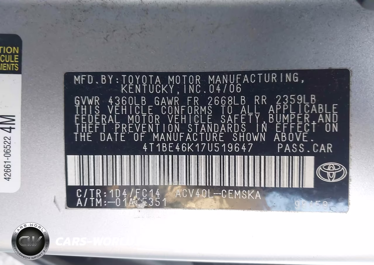 2007 Toyota Camry Se VIN:4T1BE46K17U519647 - 9