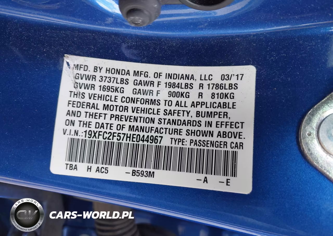 2017 Honda Civic Lx VIN:19XFC2F57HE044967 - 9