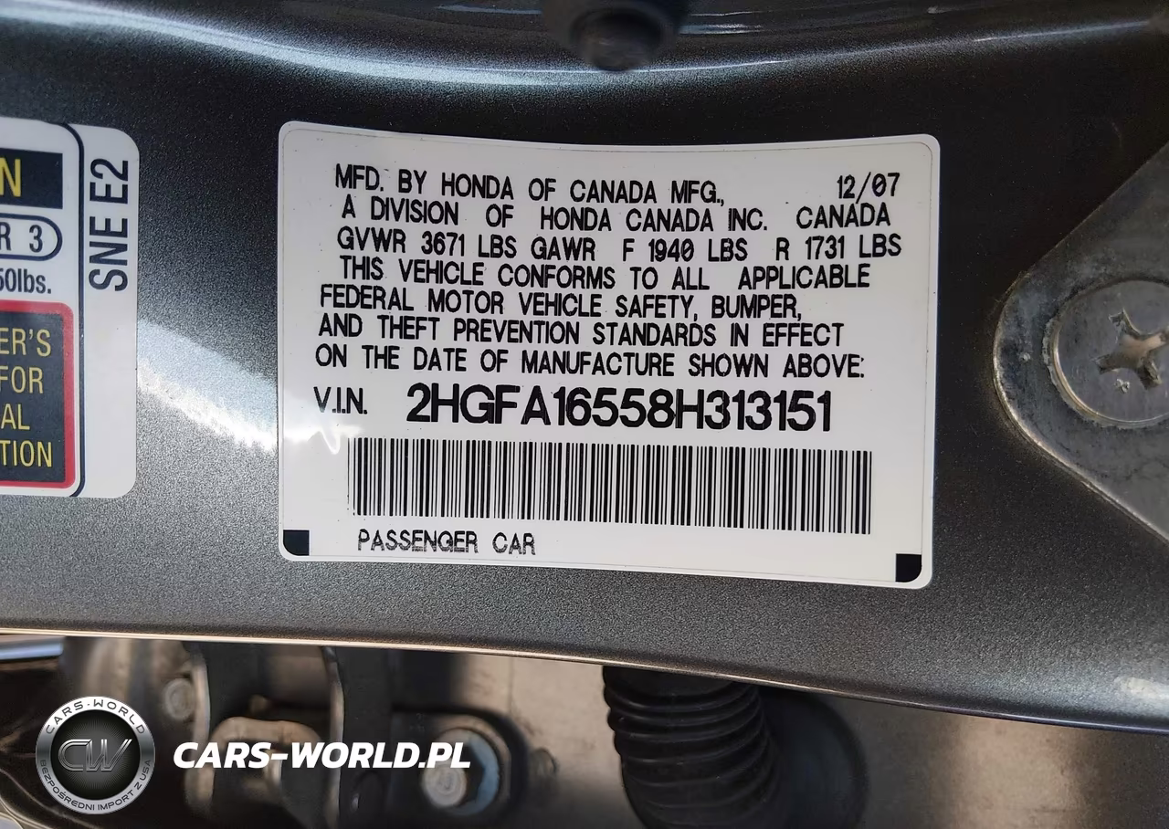 2008 Honda Civic Sdn Lx VIN:2HGFA16558H313151 - 9
