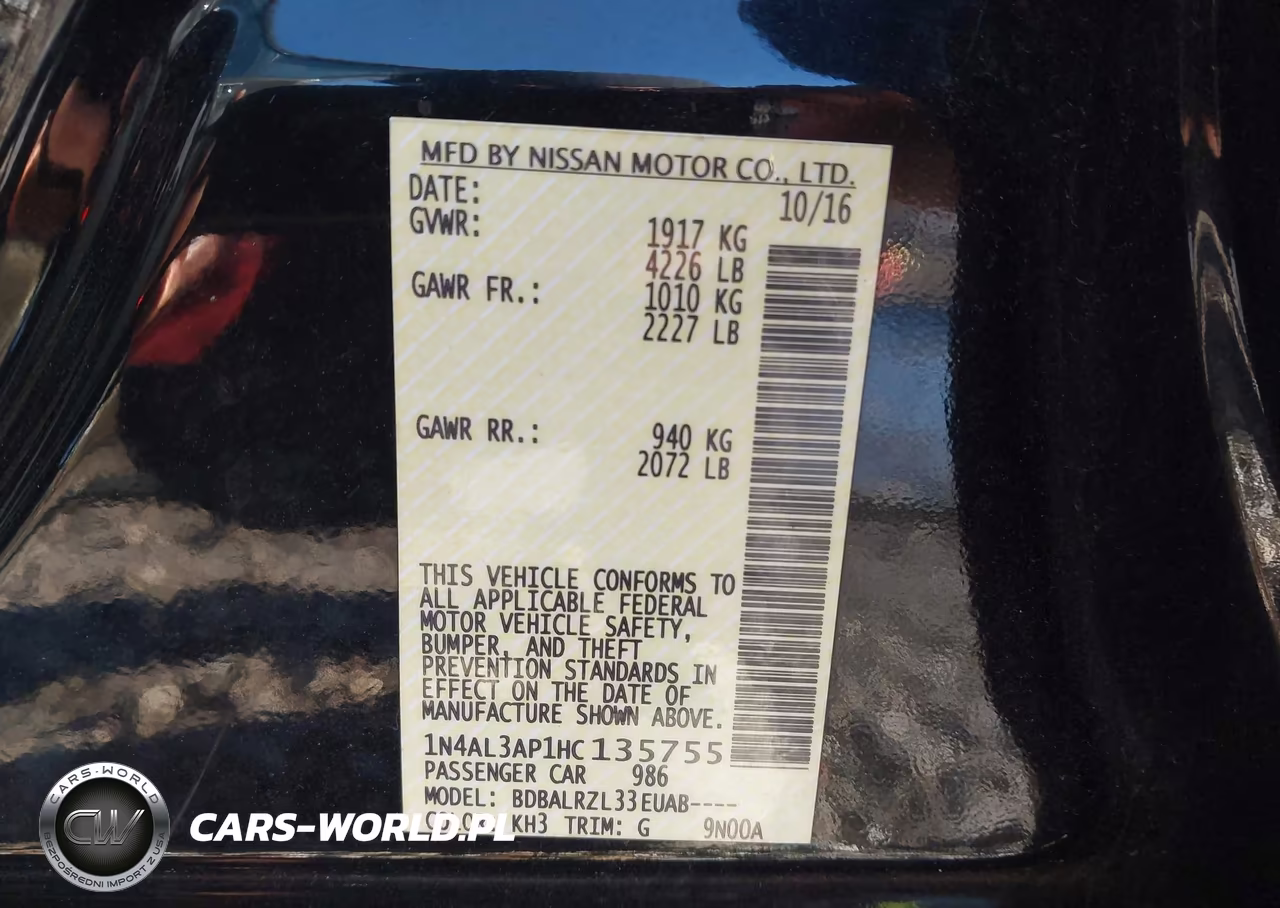 2017 Nissan Altima 2.5-2.5 S-2.5 Sl-2.5 Sr-2.5 Sv VIN:1N4AL3AP1HC135755 - 9