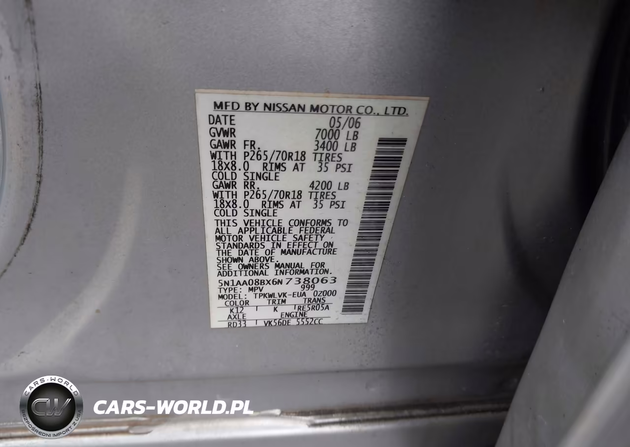 2006 Nissan Armada Le VIN:5N1AA08BX6N738063 - 9