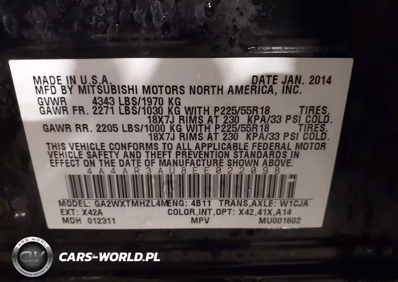 2014 Mitsubishi Outlander Sport Es VIN:4A4AR3AU8EE022098 - 9