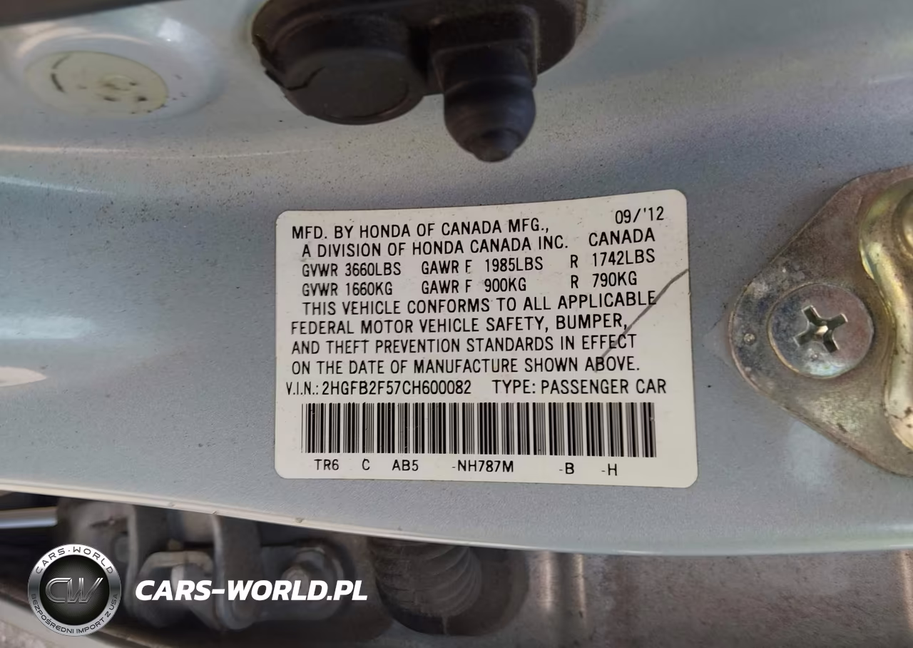 2012 Honda Civic Sdn Lx VIN:2HGFB2F57CH600082 - 9