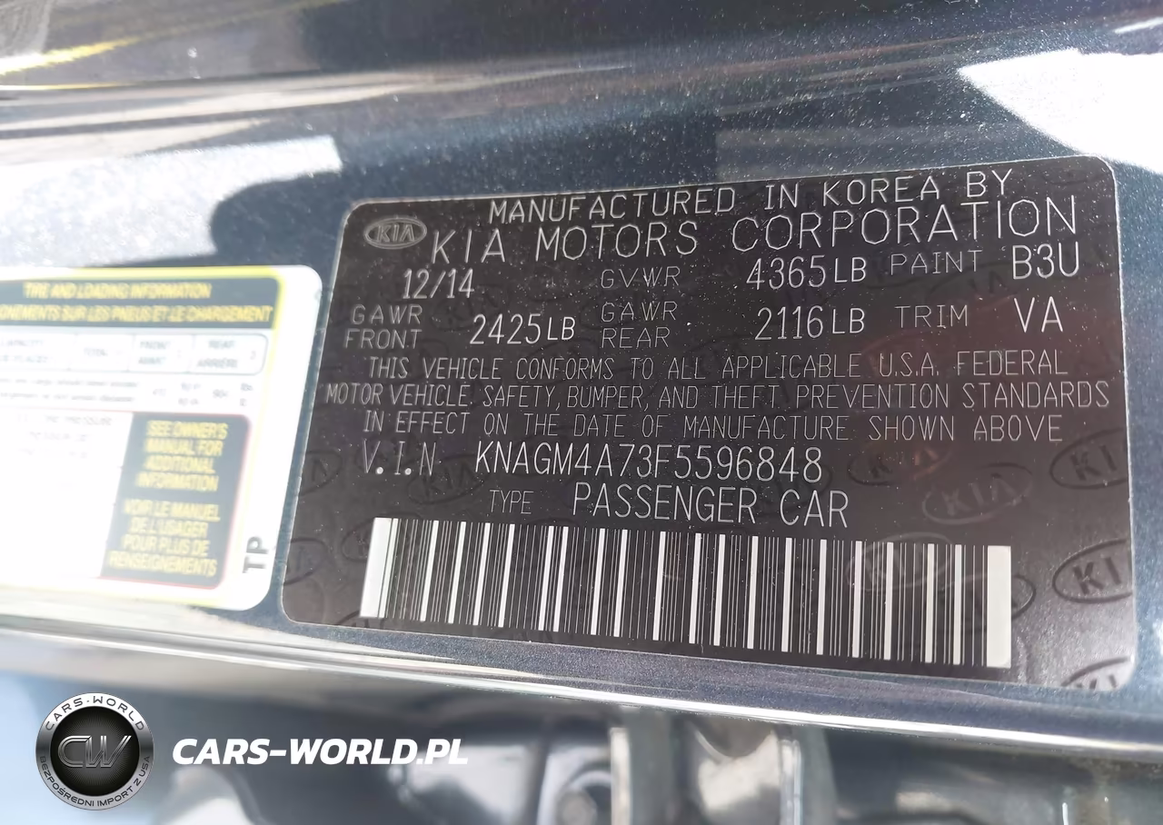 2015 Kia Optima Lx VIN:KNAGM4A73F5596848 - 9
