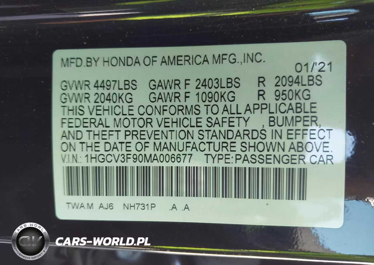 2021 Honda Accord Hybrid Touring VIN:1HGCV3F90MA006677 - 9