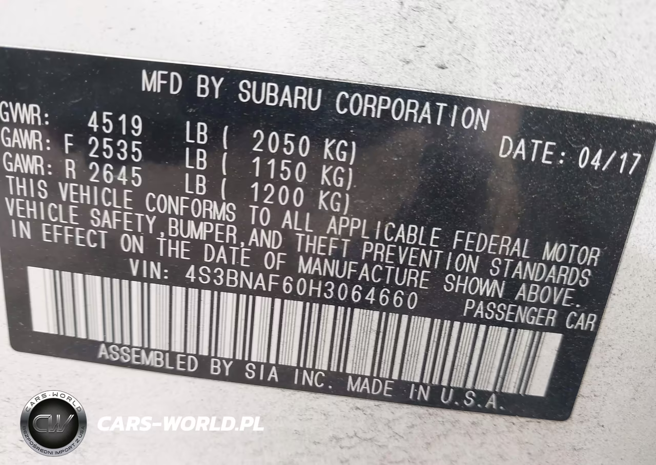 2017 Subaru Legacy 2.5I Premium VIN:4S3BNAF60H3064660 - 9