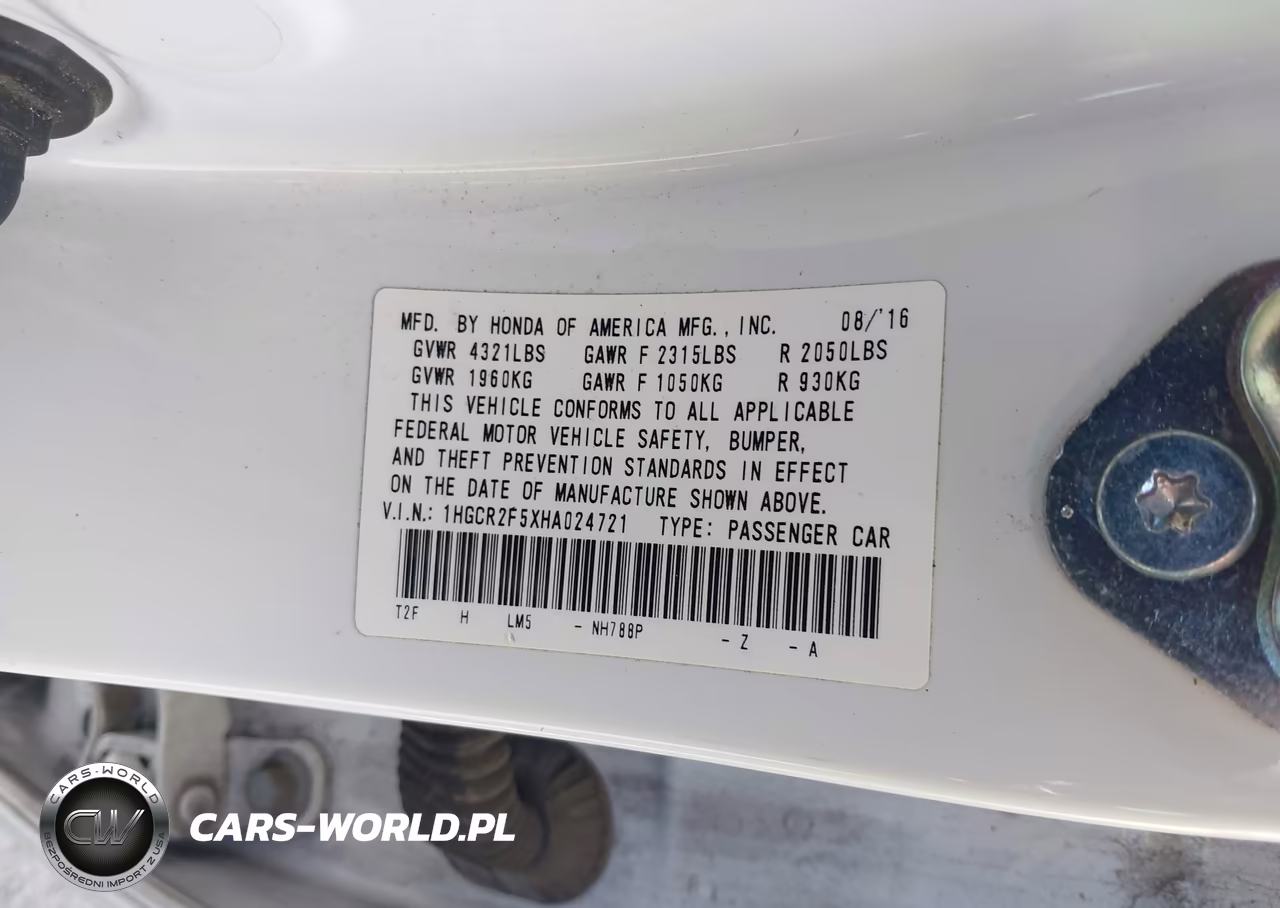 2017 Honda Accord Sport VIN:1HGCR2F5XHA024721 - 9