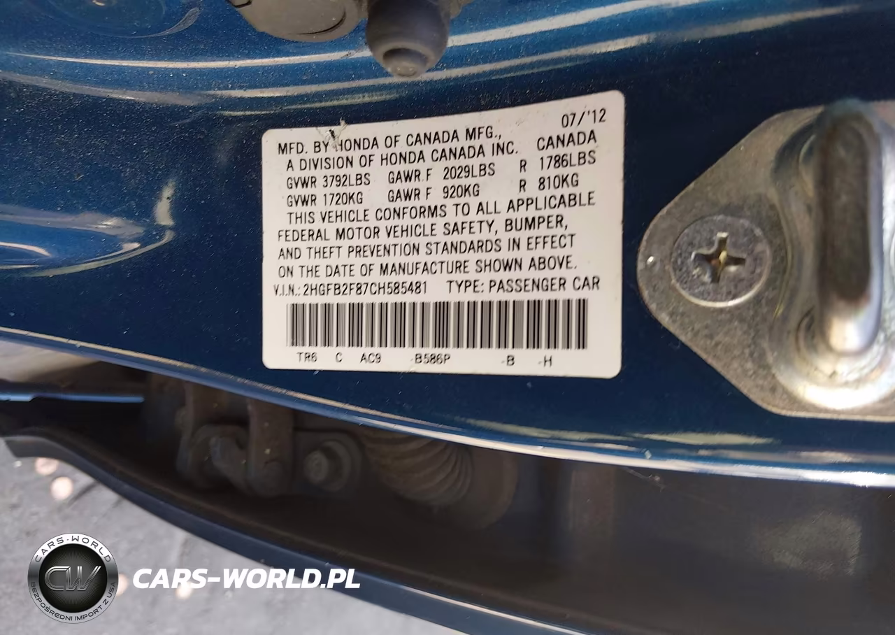 2012 Honda Civic Sdn Ex VIN:2HGFB2F87CH585481 - 9