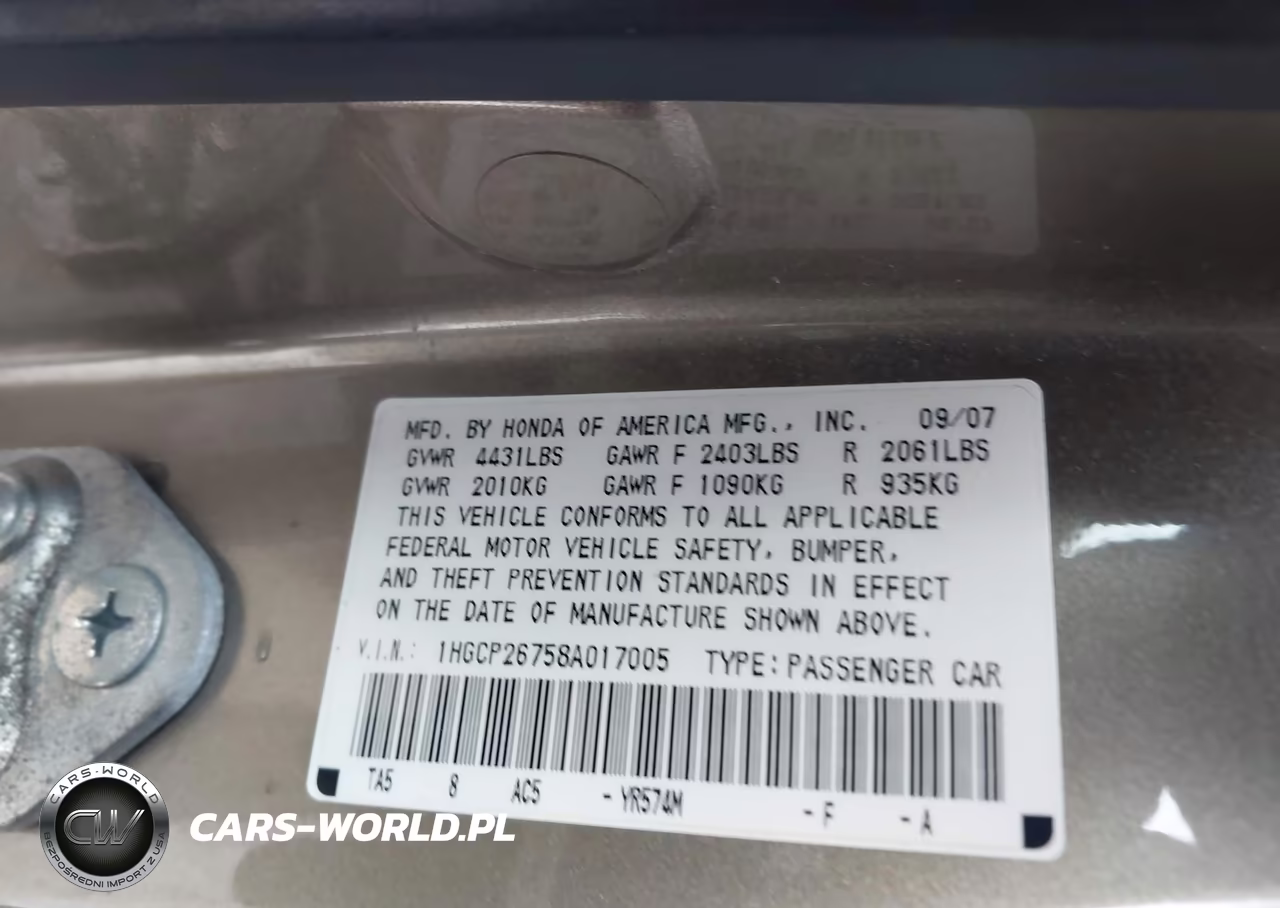 2008 Honda Accord Sdn Ex VIN:1HGCP26758A017005 - 9