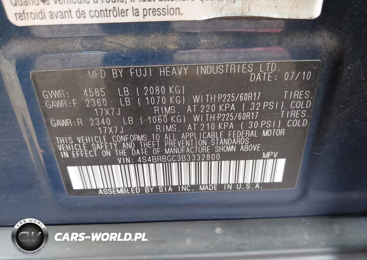 2011 Subaru Outback 2.5I Premium VIN:4S4BRBGC3B3332800 - 9