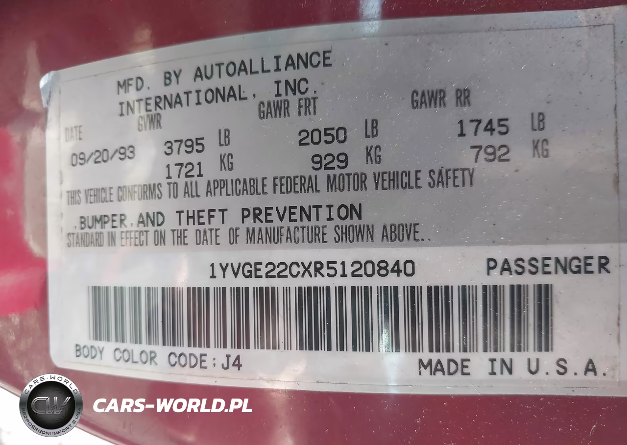 1994 Mazda 626 Dx-Lx VIN:1YVGE22CXR5120840 - 9