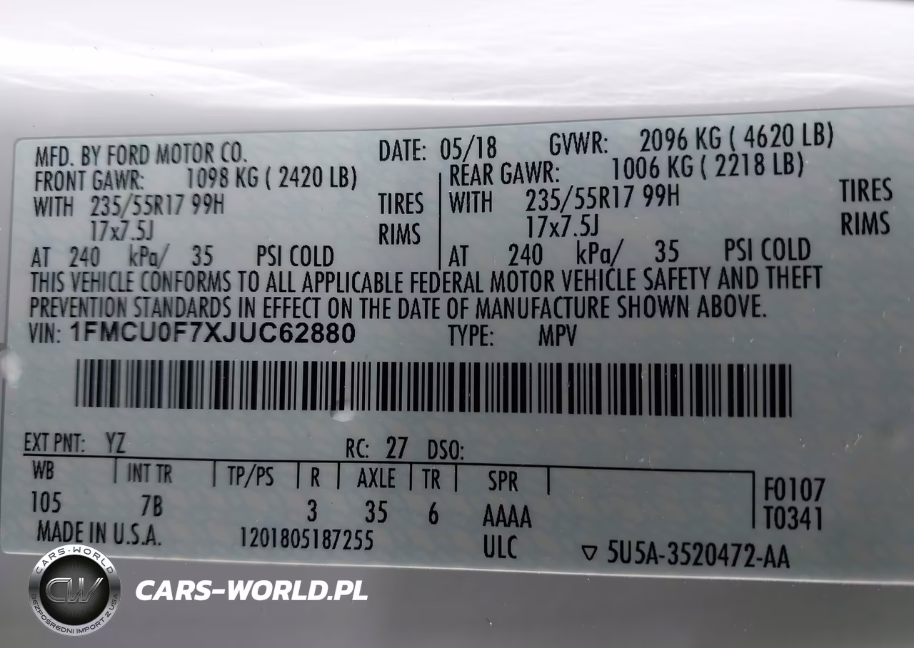 2018 Ford Escape S VIN:1FMCU0F7XJUC62880 - 9