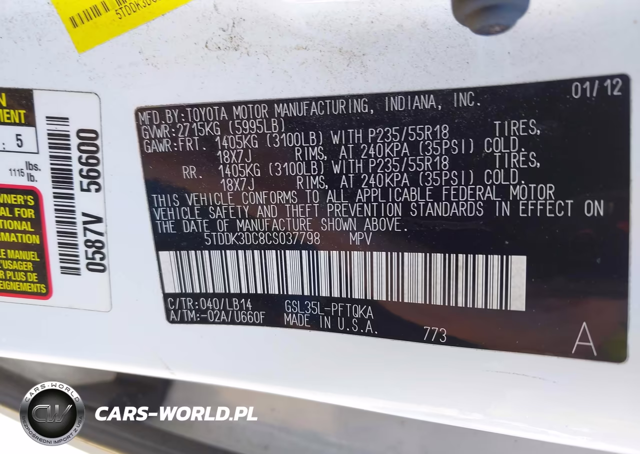 2012 Toyota Sienna Xle 7 Passenger VIN:5TDDK3DC8CS037798 - 9