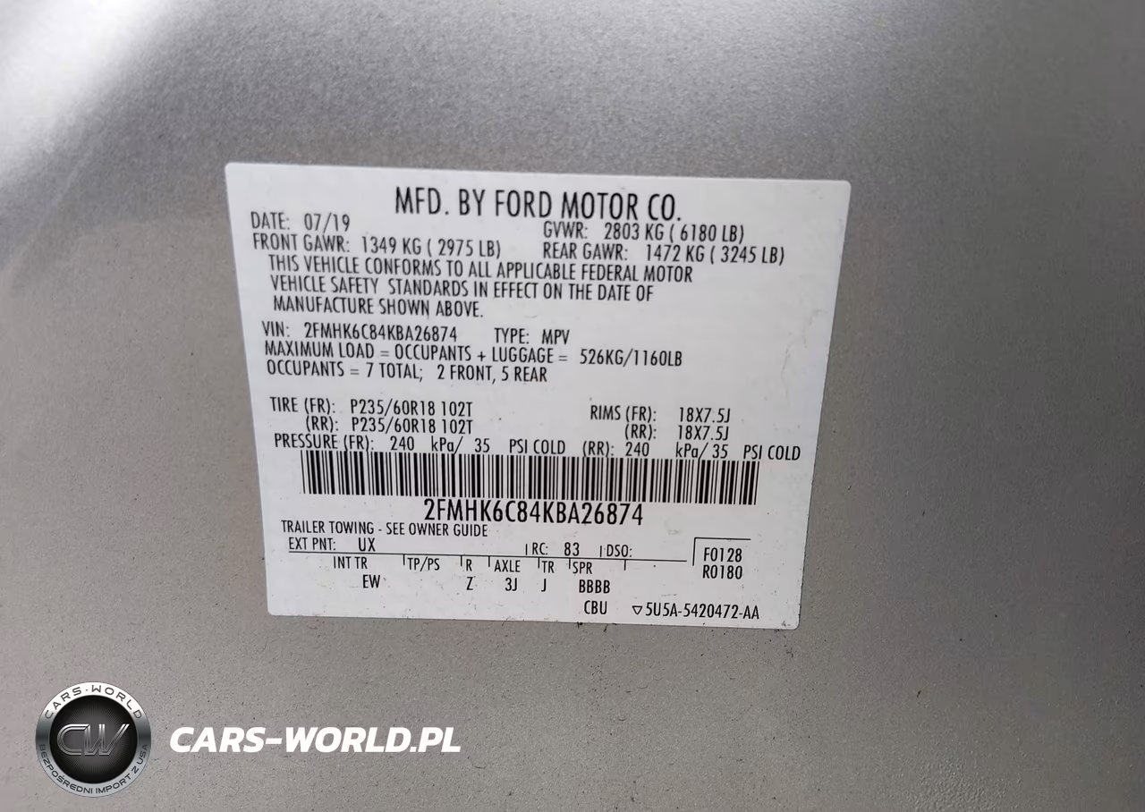 2019 Ford Flexibilidad Sel VIN:2FMHK6C84KBA26874 - 9