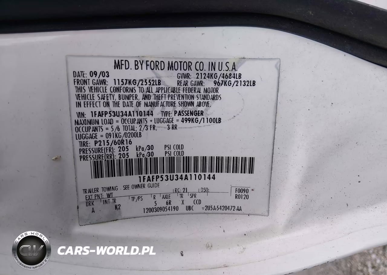 2004 Ford Taurus Se VIN:1FAFP53U34A110144 - 9